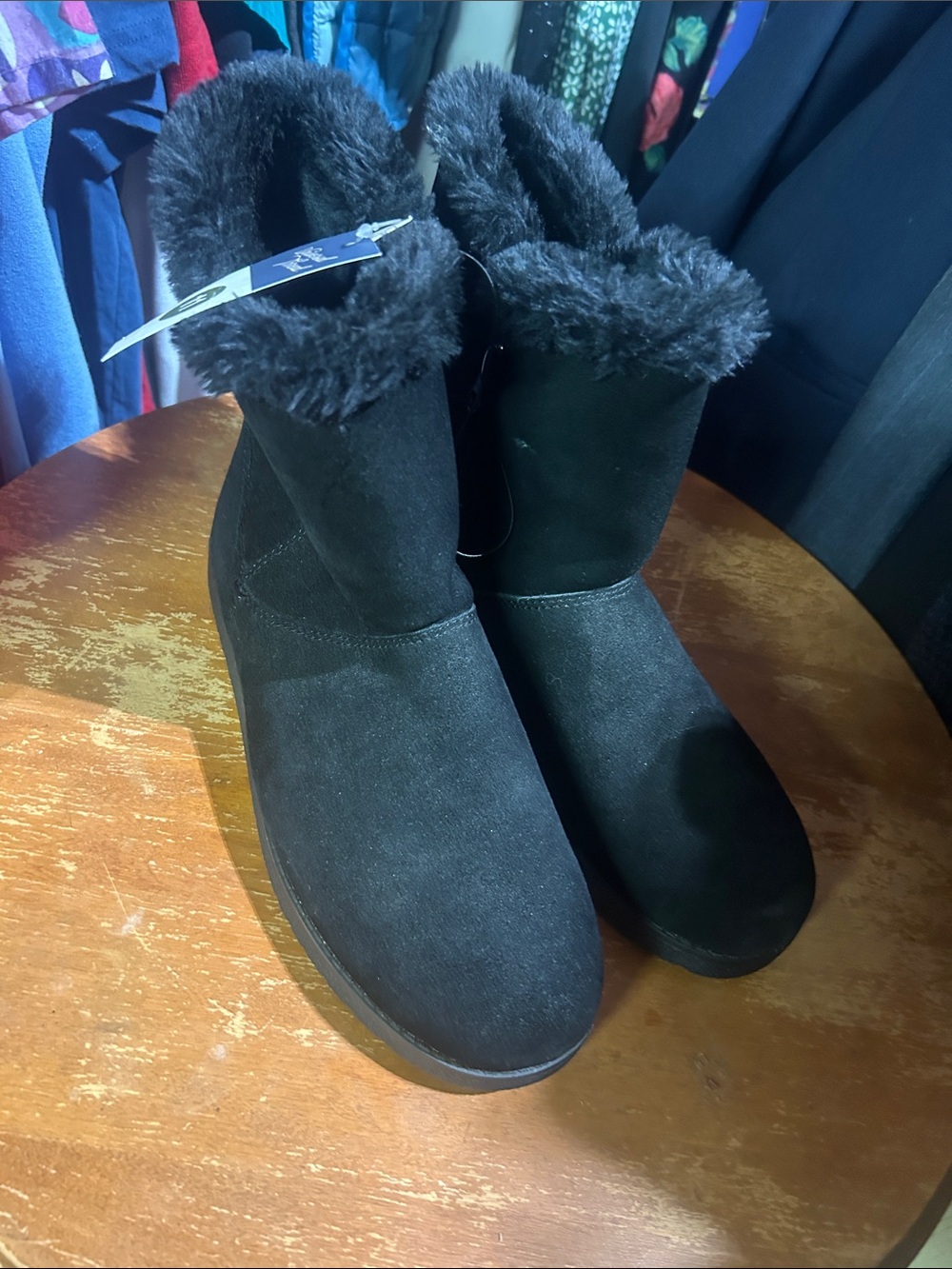 Universal Thread Black Faux-Suede Fur-Lined Slip-On Boots